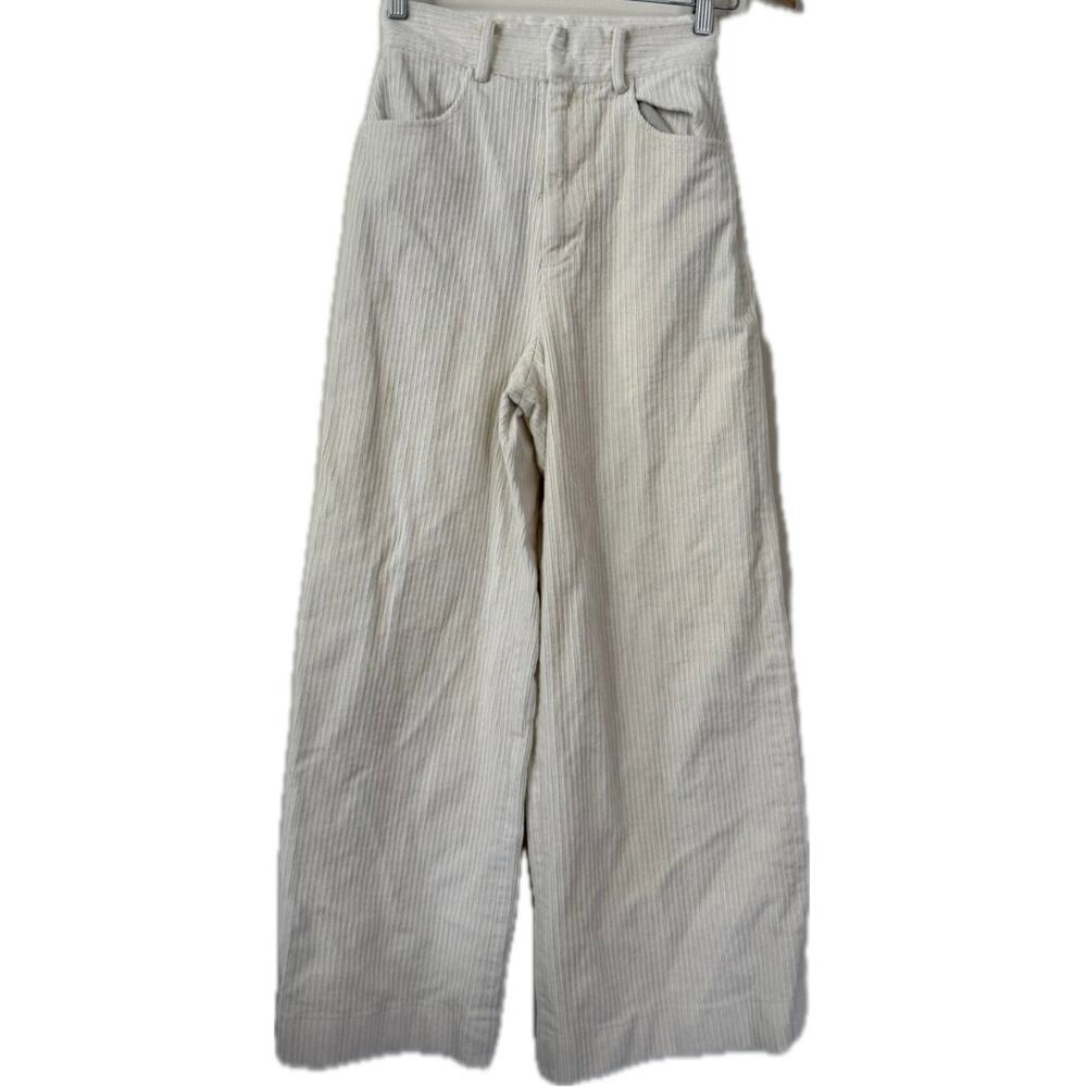 Cream Corduroy Wide Leg High Rise Minimalistic/Boho/Cottage Core Pants-Small 24"